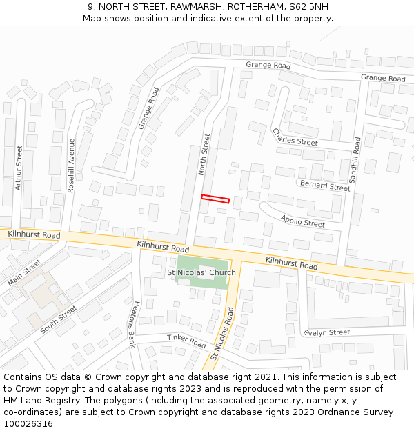 9, NORTH STREET, RAWMARSH, ROTHERHAM, S62 5NH: Location map and indicative extent of plot