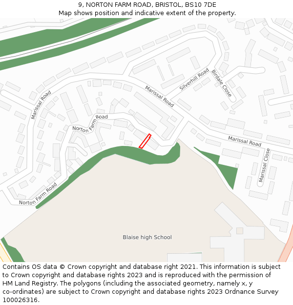 9, NORTON FARM ROAD, BRISTOL, BS10 7DE: Location map and indicative extent of plot