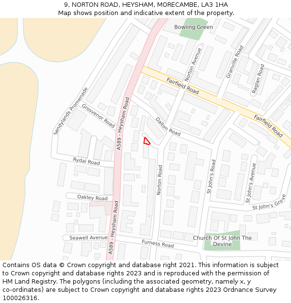 9, NORTON ROAD, HEYSHAM, MORECAMBE, LA3 1HA: Location map and indicative extent of plot