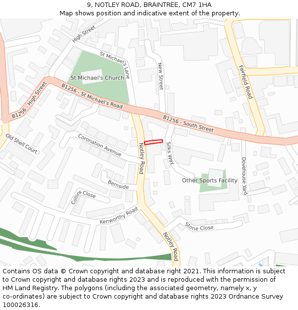 9, NOTLEY ROAD, BRAINTREE, CM7 1HA: Location map and indicative extent of plot