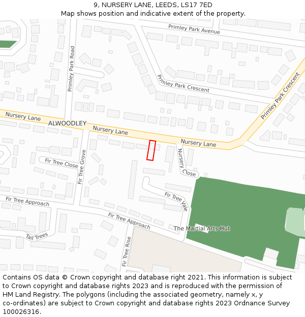 9, NURSERY LANE, LEEDS, LS17 7ED: Location map and indicative extent of plot