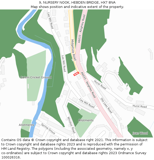 9, NURSERY NOOK, HEBDEN BRIDGE, HX7 8NA: Location map and indicative extent of plot
