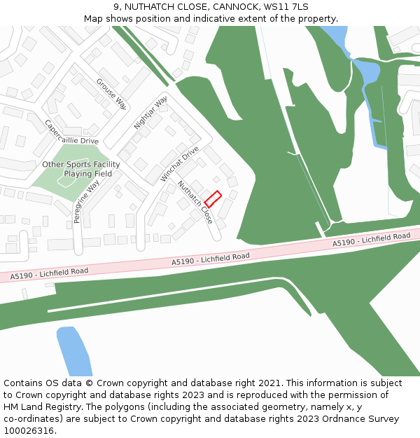 9, NUTHATCH CLOSE, CANNOCK, WS11 7LS: Location map and indicative extent of plot