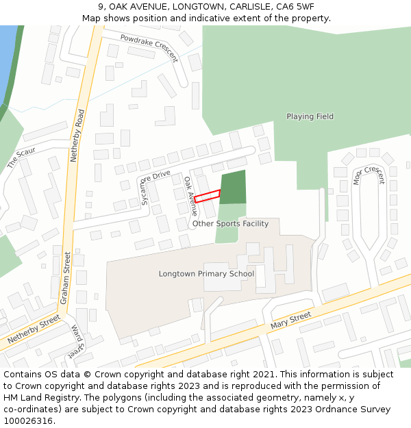 9, OAK AVENUE, LONGTOWN, CARLISLE, CA6 5WF: Location map and indicative extent of plot