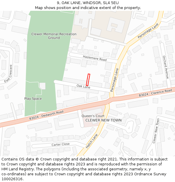 9, OAK LANE, WINDSOR, SL4 5EU: Location map and indicative extent of plot