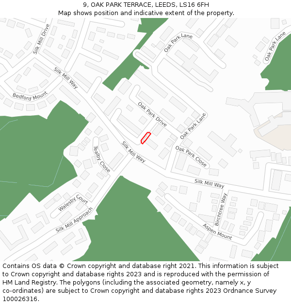 9, OAK PARK TERRACE, LEEDS, LS16 6FH: Location map and indicative extent of plot