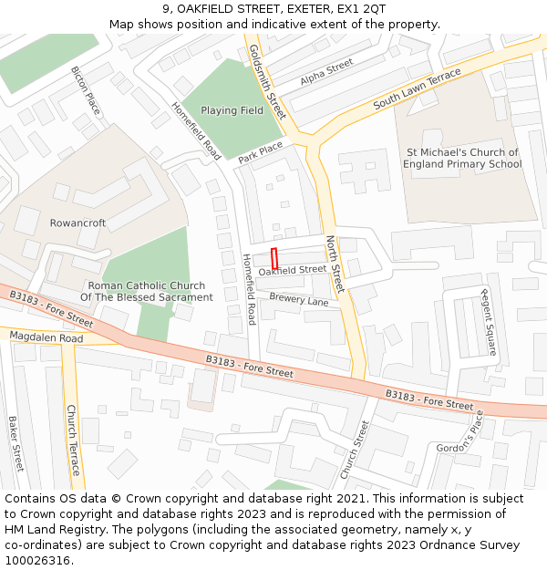 9, OAKFIELD STREET, EXETER, EX1 2QT: Location map and indicative extent of plot