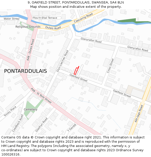 9, OAKFIELD STREET, PONTARDDULAIS, SWANSEA, SA4 8LN: Location map and indicative extent of plot