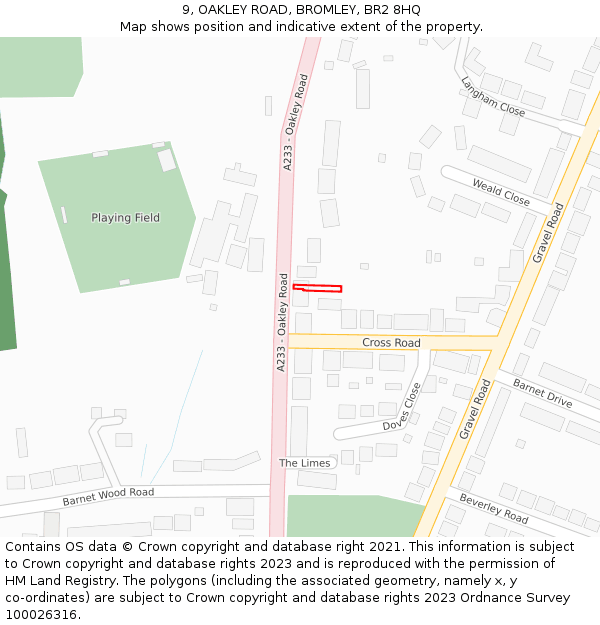 9, OAKLEY ROAD, BROMLEY, BR2 8HQ: Location map and indicative extent of plot