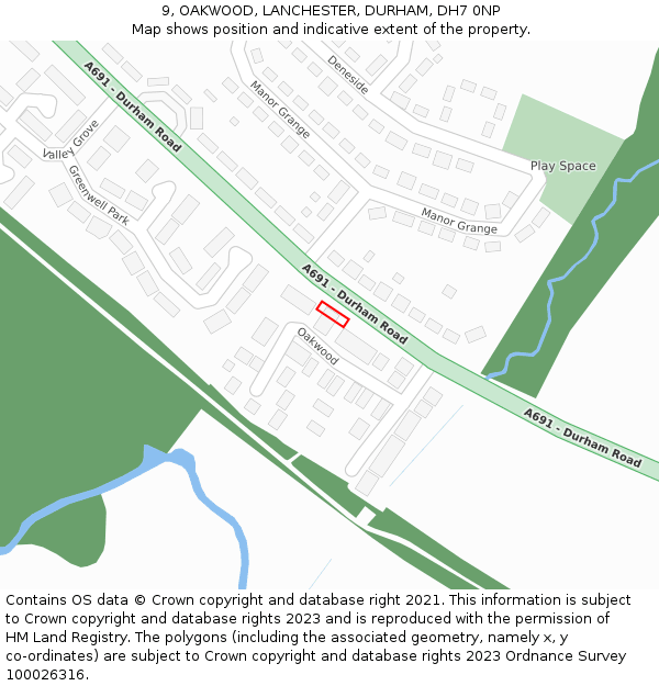 9, OAKWOOD, LANCHESTER, DURHAM, DH7 0NP: Location map and indicative extent of plot