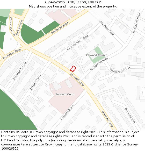9, OAKWOOD LANE, LEEDS, LS8 2PZ: Location map and indicative extent of plot