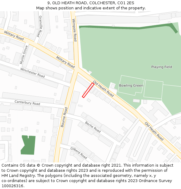 9, OLD HEATH ROAD, COLCHESTER, CO1 2ES: Location map and indicative extent of plot