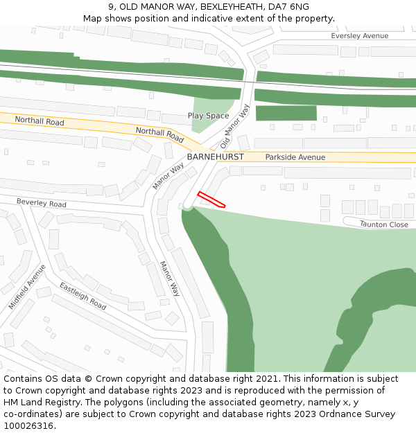 9, OLD MANOR WAY, BEXLEYHEATH, DA7 6NG: Location map and indicative extent of plot