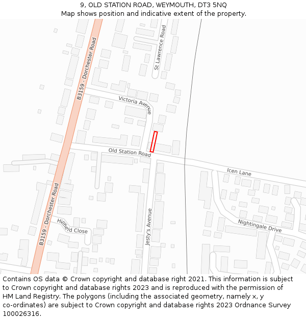 9, OLD STATION ROAD, WEYMOUTH, DT3 5NQ: Location map and indicative extent of plot