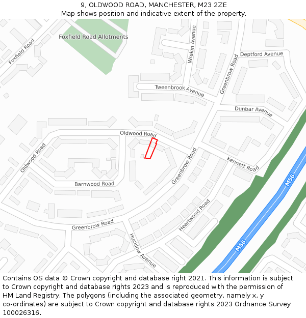 9, OLDWOOD ROAD, MANCHESTER, M23 2ZE: Location map and indicative extent of plot