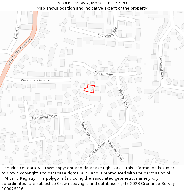 9, OLIVERS WAY, MARCH, PE15 9PU: Location map and indicative extent of plot
