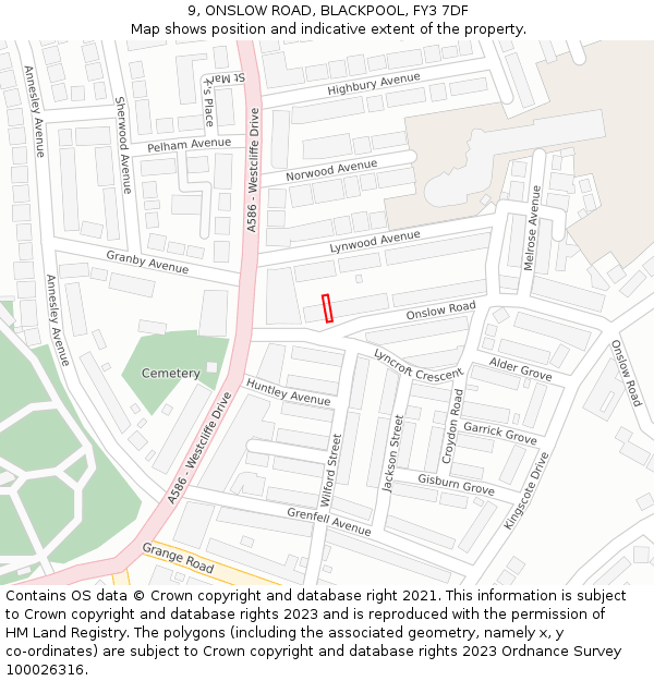 9, ONSLOW ROAD, BLACKPOOL, FY3 7DF: Location map and indicative extent of plot