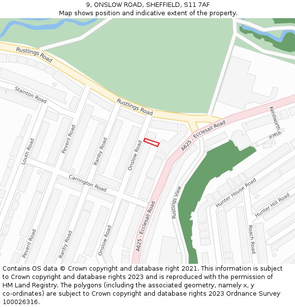 9, ONSLOW ROAD, SHEFFIELD, S11 7AF: Location map and indicative extent of plot