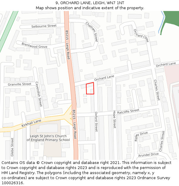 9, ORCHARD LANE, LEIGH, WN7 1NT: Location map and indicative extent of plot