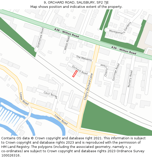 9, ORCHARD ROAD, SALISBURY, SP2 7JE: Location map and indicative extent of plot