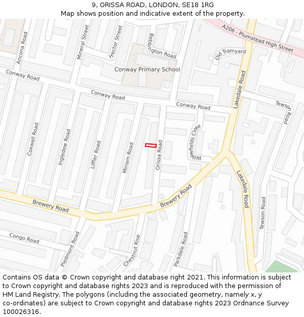9, ORISSA ROAD, LONDON, SE18 1RG: Location map and indicative extent of plot