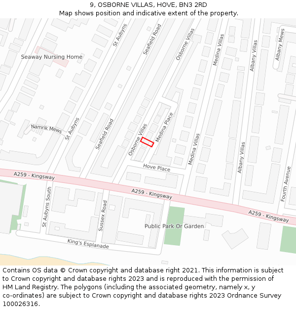 9, OSBORNE VILLAS, HOVE, BN3 2RD: Location map and indicative extent of plot