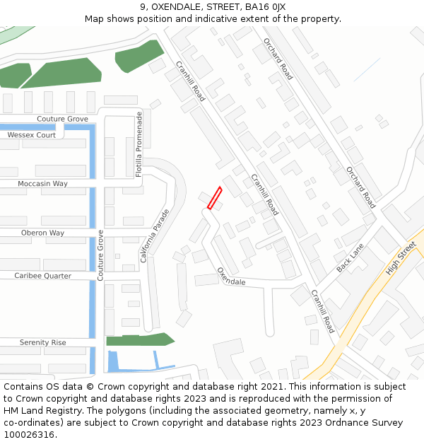 9, OXENDALE, STREET, BA16 0JX: Location map and indicative extent of plot