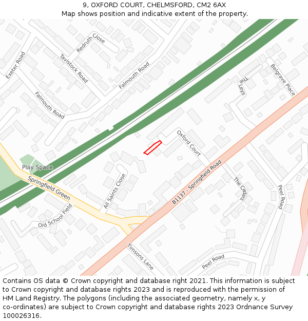 9, OXFORD COURT, CHELMSFORD, CM2 6AX: Location map and indicative extent of plot