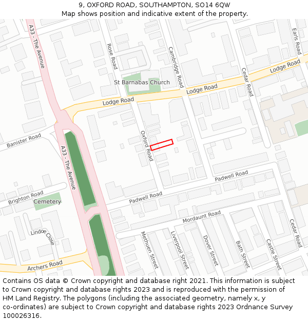 9, OXFORD ROAD, SOUTHAMPTON, SO14 6QW: Location map and indicative extent of plot