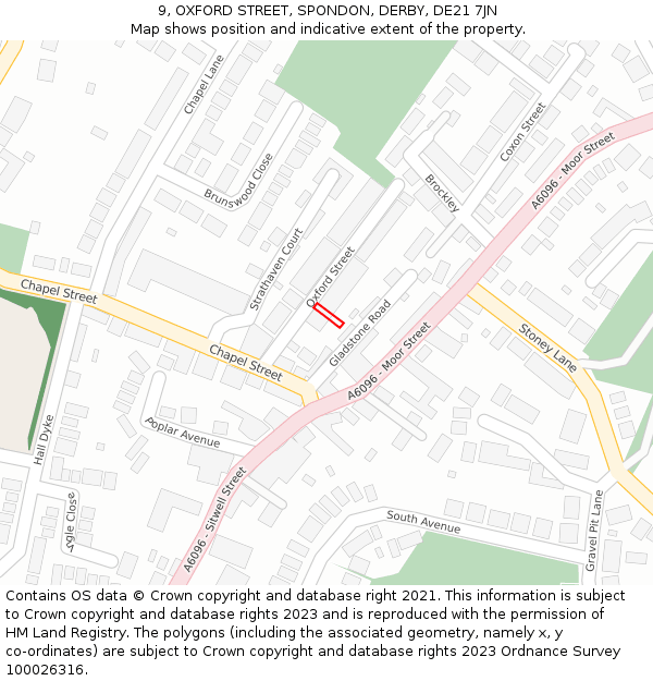 9, OXFORD STREET, SPONDON, DERBY, DE21 7JN: Location map and indicative extent of plot