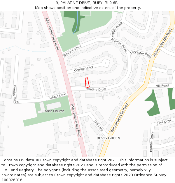 9, PALATINE DRIVE, BURY, BL9 6RL: Location map and indicative extent of plot