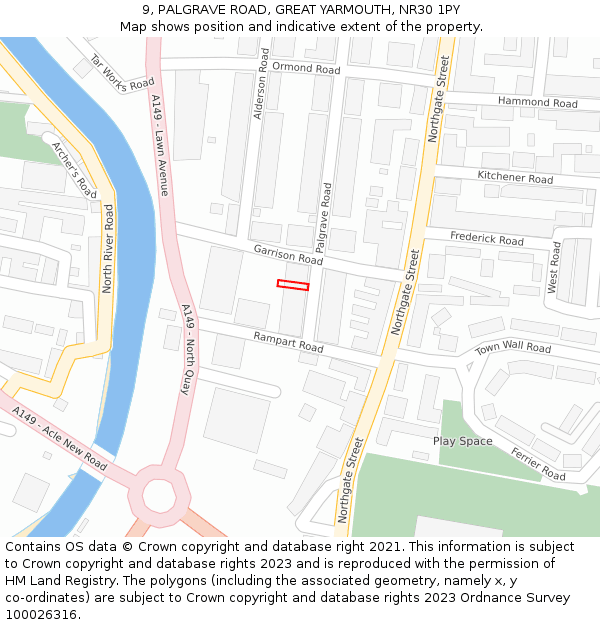 9, PALGRAVE ROAD, GREAT YARMOUTH, NR30 1PY: Location map and indicative extent of plot