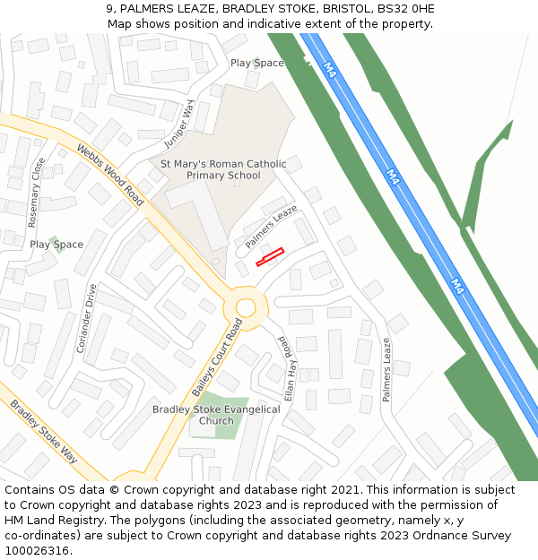 9, PALMERS LEAZE, BRADLEY STOKE, BRISTOL, BS32 0HE: Location map and indicative extent of plot