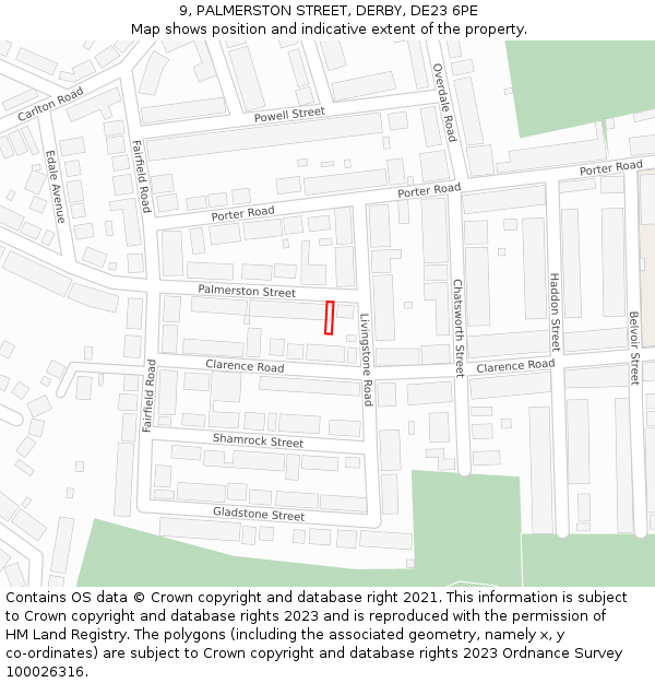 9, PALMERSTON STREET, DERBY, DE23 6PE: Location map and indicative extent of plot