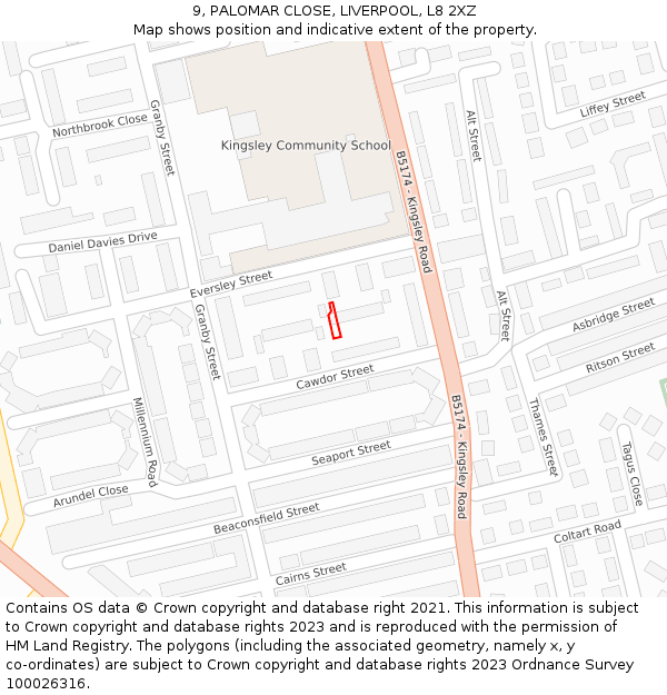 9, PALOMAR CLOSE, LIVERPOOL, L8 2XZ: Location map and indicative extent of plot