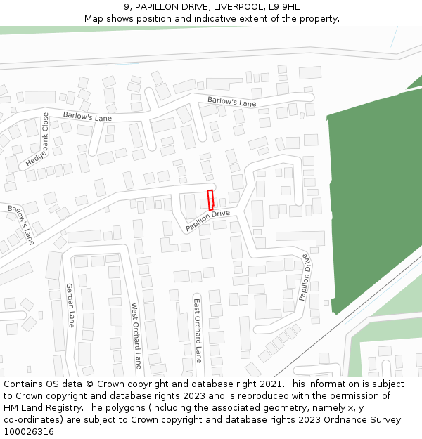 9, PAPILLON DRIVE, LIVERPOOL, L9 9HL: Location map and indicative extent of plot