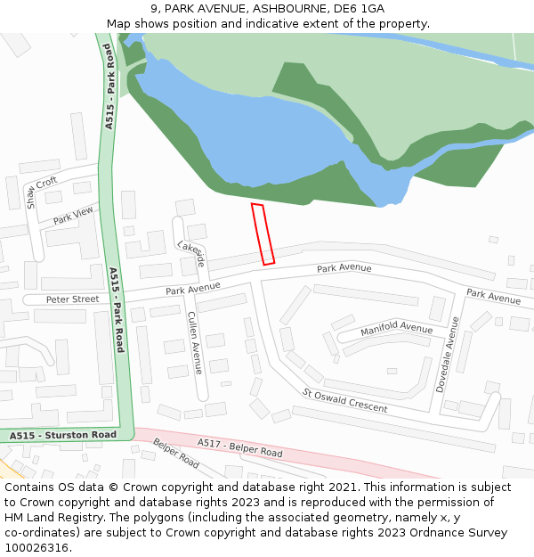 9, PARK AVENUE, ASHBOURNE, DE6 1GA: Location map and indicative extent of plot
