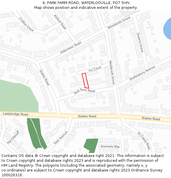 9, PARK FARM ROAD, WATERLOOVILLE, PO7 5HN: Location map and indicative extent of plot