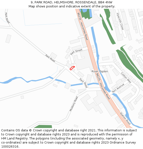 9, PARK ROAD, HELMSHORE, ROSSENDALE, BB4 4NW: Location map and indicative extent of plot