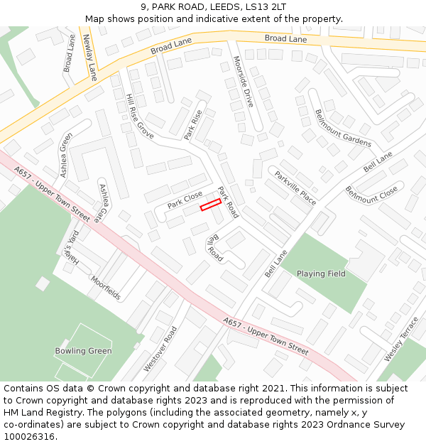 9, PARK ROAD, LEEDS, LS13 2LT: Location map and indicative extent of plot