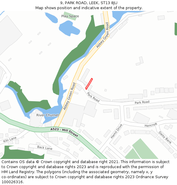 9, PARK ROAD, LEEK, ST13 8JU: Location map and indicative extent of plot