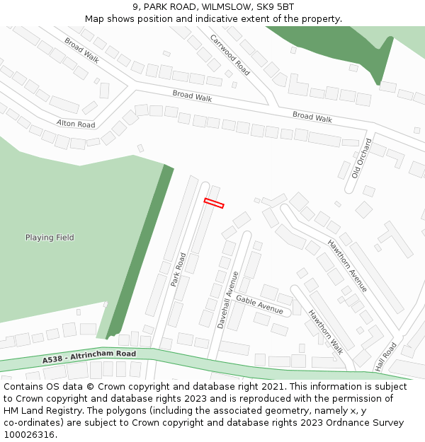 9, PARK ROAD, WILMSLOW, SK9 5BT: Location map and indicative extent of plot