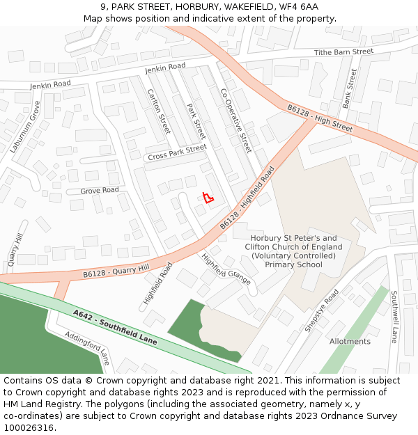 9, PARK STREET, HORBURY, WAKEFIELD, WF4 6AA: Location map and indicative extent of plot