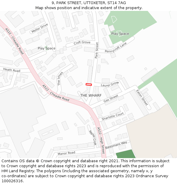 9, PARK STREET, UTTOXETER, ST14 7AG: Location map and indicative extent of plot