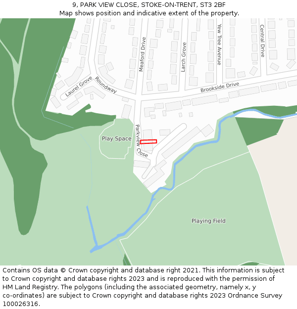 9, PARK VIEW CLOSE, STOKE-ON-TRENT, ST3 2BF: Location map and indicative extent of plot