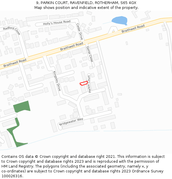9, PARKIN COURT, RAVENFIELD, ROTHERHAM, S65 4GX: Location map and indicative extent of plot
