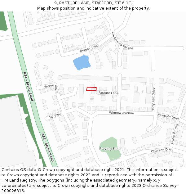 9, PASTURE LANE, STAFFORD, ST16 1GJ: Location map and indicative extent of plot
