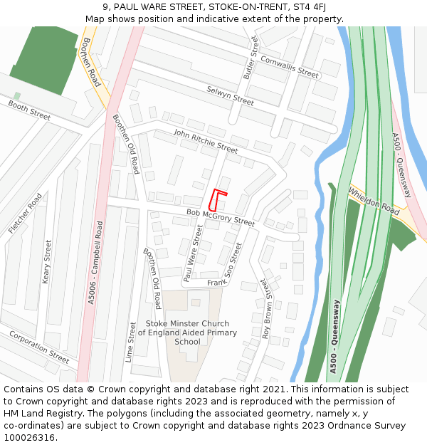 9, PAUL WARE STREET, STOKE-ON-TRENT, ST4 4FJ: Location map and indicative extent of plot