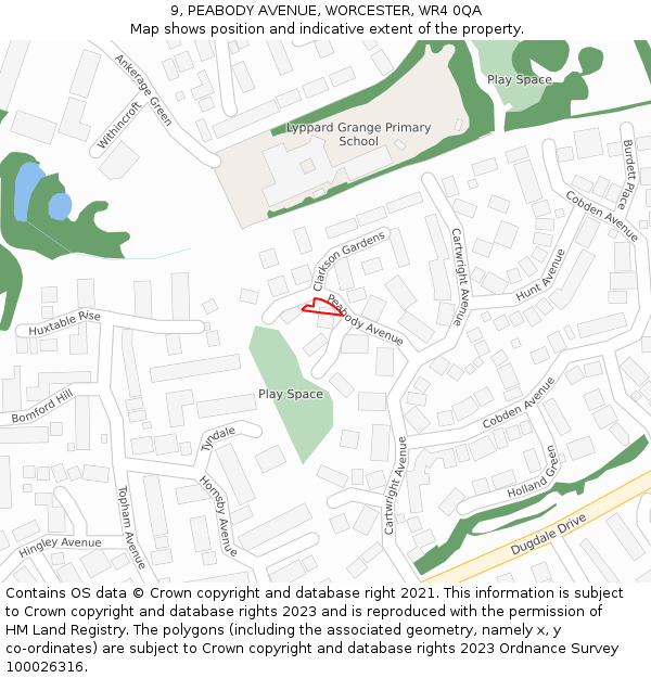 9, PEABODY AVENUE, WORCESTER, WR4 0QA: Location map and indicative extent of plot