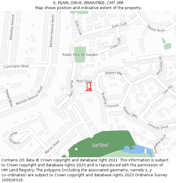 9, PEARL DRIVE, BRAINTREE, CM7 3RR: Location map and indicative extent of plot